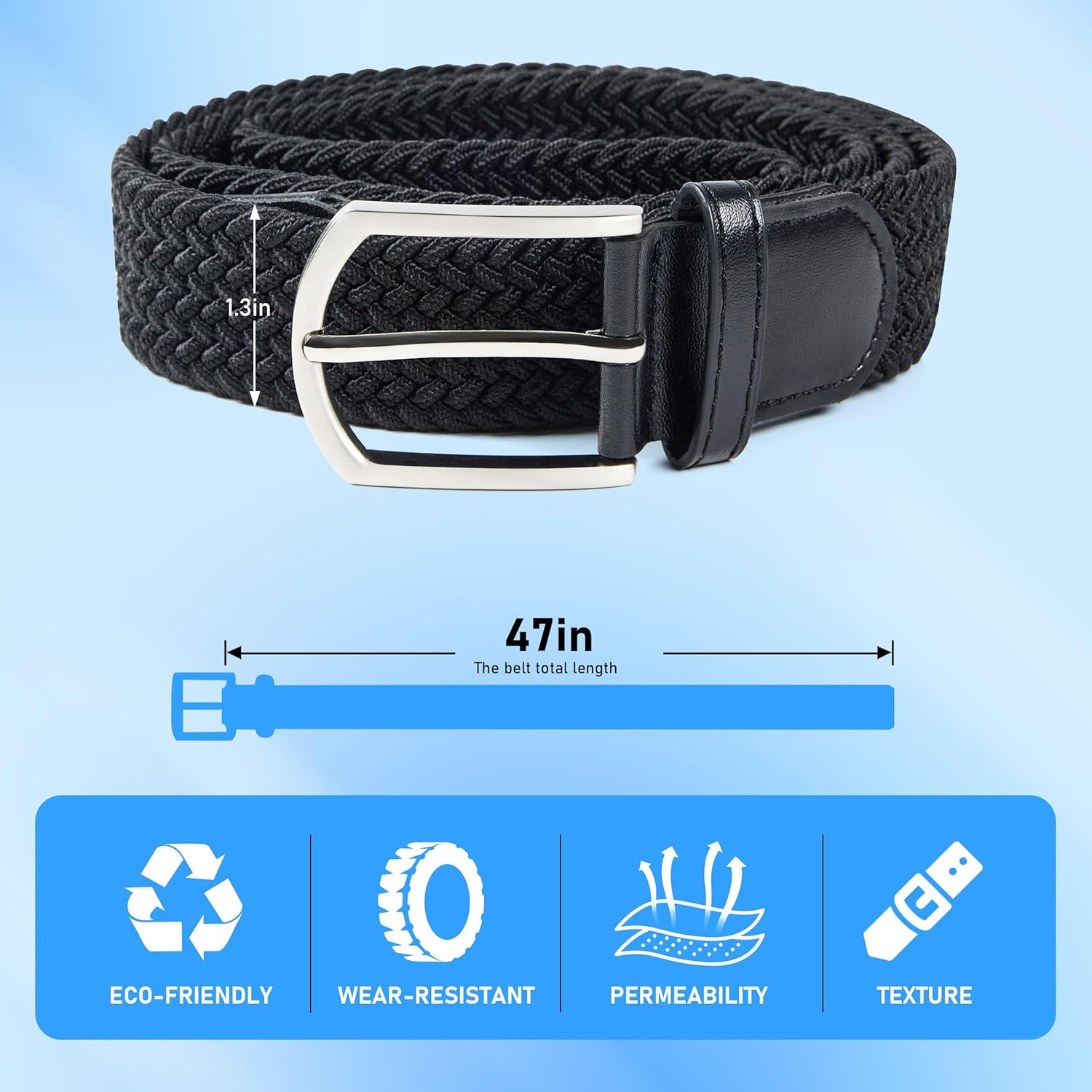 UNGGJKB Mens Belts, 2 Pack Woven Golf Casual Belts, Mens Elastic Band Casual Jeans Gifts