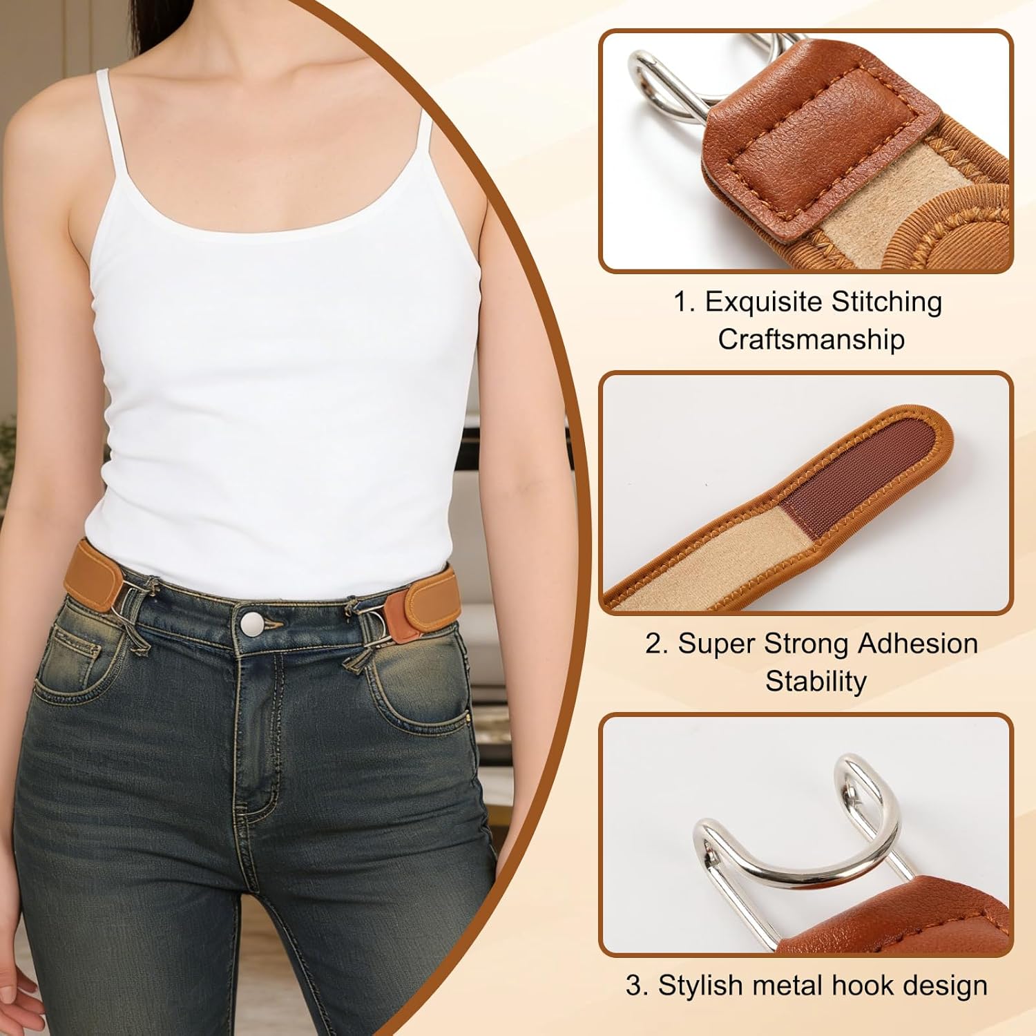 Alternative view of 4PCS No Buckle Belts Hook for Men,Buckleless Belt,Tactical Metal Hook Elastic Belt, Invisible Waist Belt,Valentineu2019s Day Gift