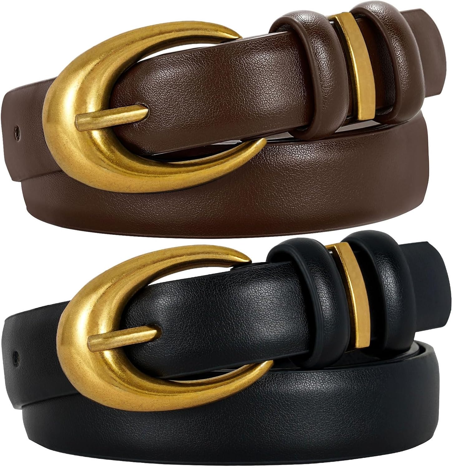TRIWORKS 2 Pack Women Leather Belt for Jeans Pants Fashion Ladies Skinny Faux Leather Belt with Gold Buckle - Image 7