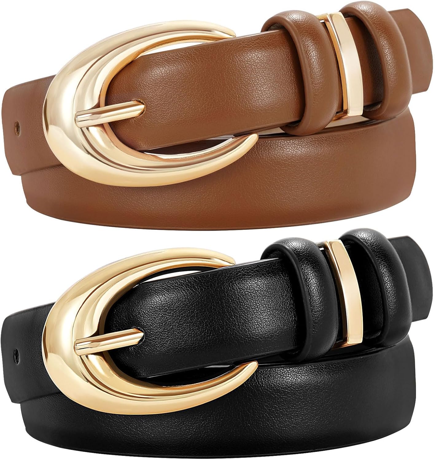 TRIWORKS 2 Pack Women Leather Belt for Jeans Pants Fashion Ladies Skinny Faux Leather Belt with Gold Buckle - Image 9