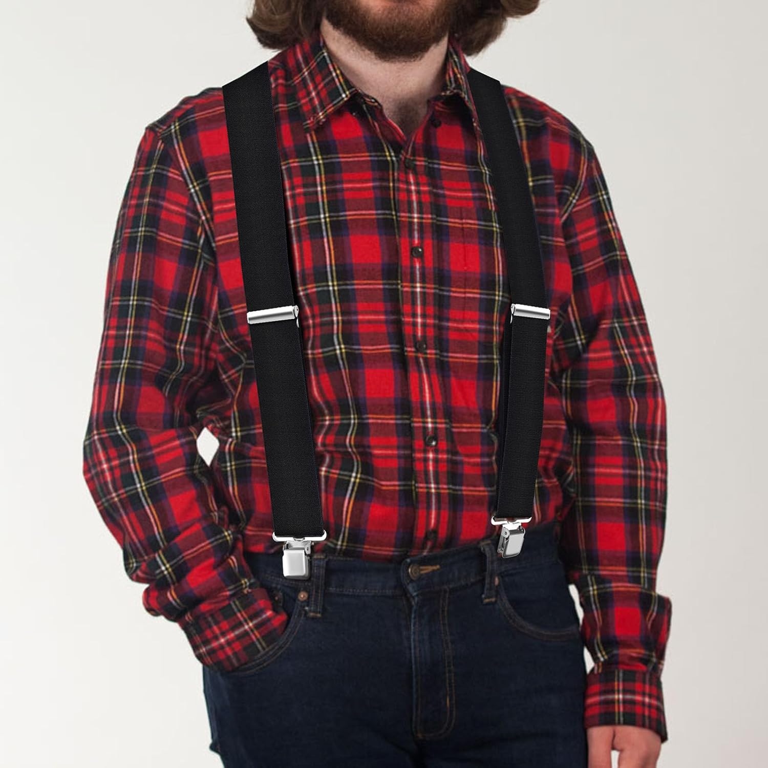 Ultrashang CLASSIC Mens Heavy-Duty Suspender: 2-Inch Wide, Sturdy Clips, X-Back, Adjustable Elastic Work Suspenders