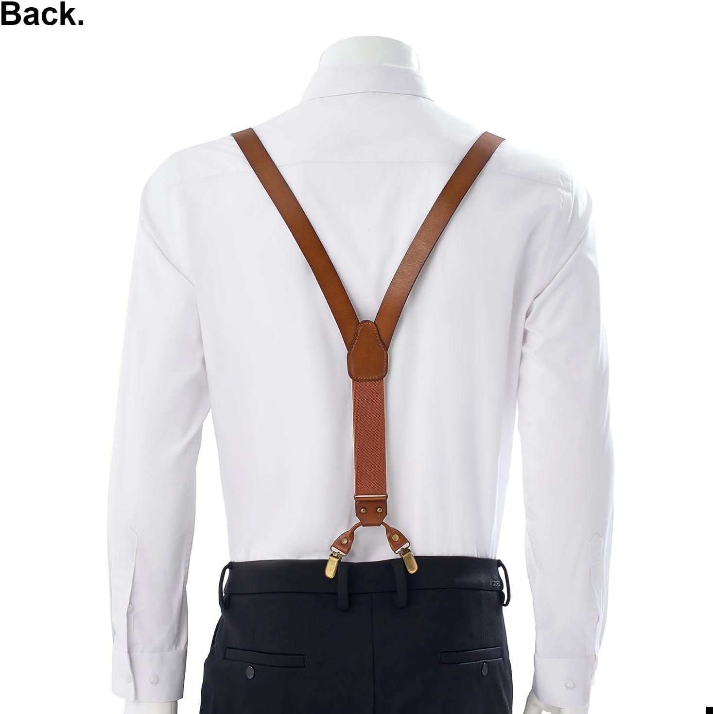 Alternative view of UPSONG Genuine Leather Suspenders for Men Adjustable Braces with 4 Strong Clips Brown Leather Gifts for Men