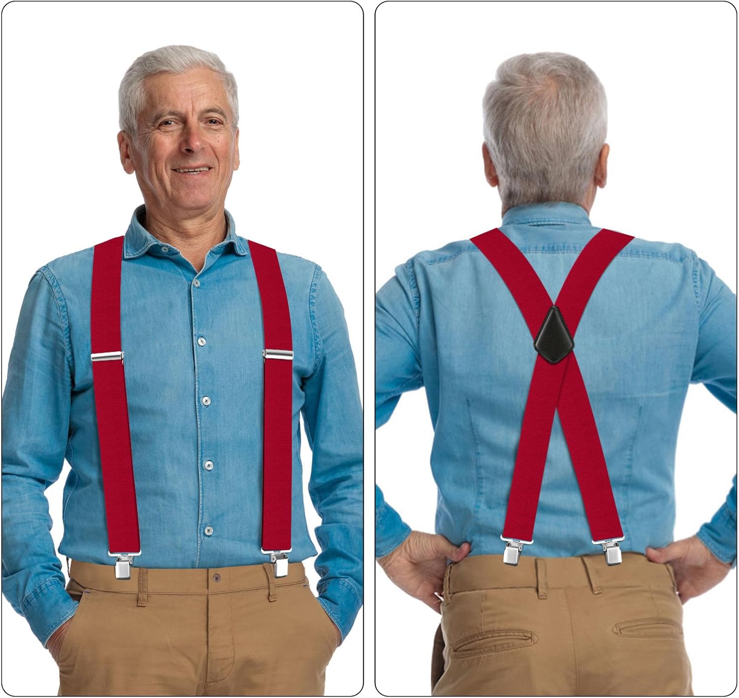 Alternative view of Men's Suspenders Heavy Duty Suspenders for Men Braces 2 inch Wide Clips High Elastic X Style Adjustable Work Suspenders
