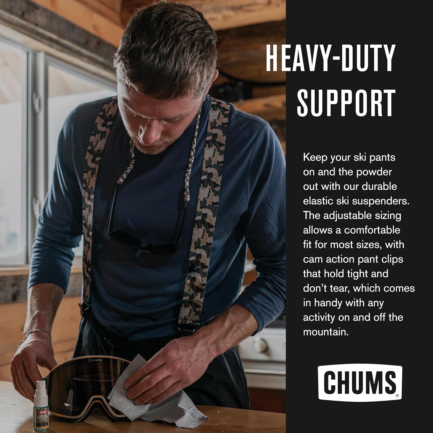 Chums Ski Suspenders for Men & Women - Heavy Duty Support Adjustable Elastic Mens Suspenders w/Pant Clips that Won't Tear