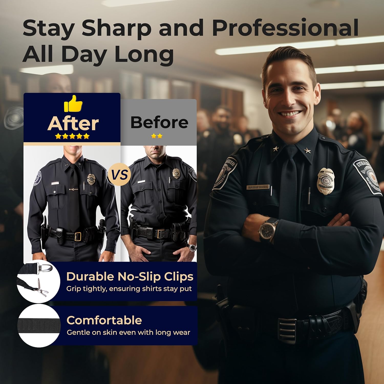 Alternative view of Shirt Stays Adjustable Soft and Smooth Elastic with Non Slip Clips Perfect Sock Garters for Military or Professional