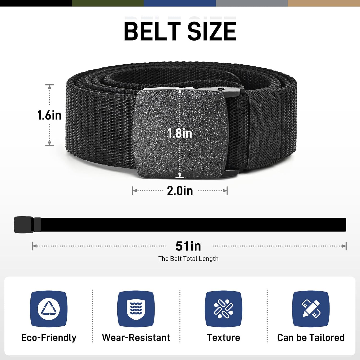 Tactical Men's Nylon Belts,5 Pack Mens Belts Casual，Military Canvas Outdoor Metal-free Belts