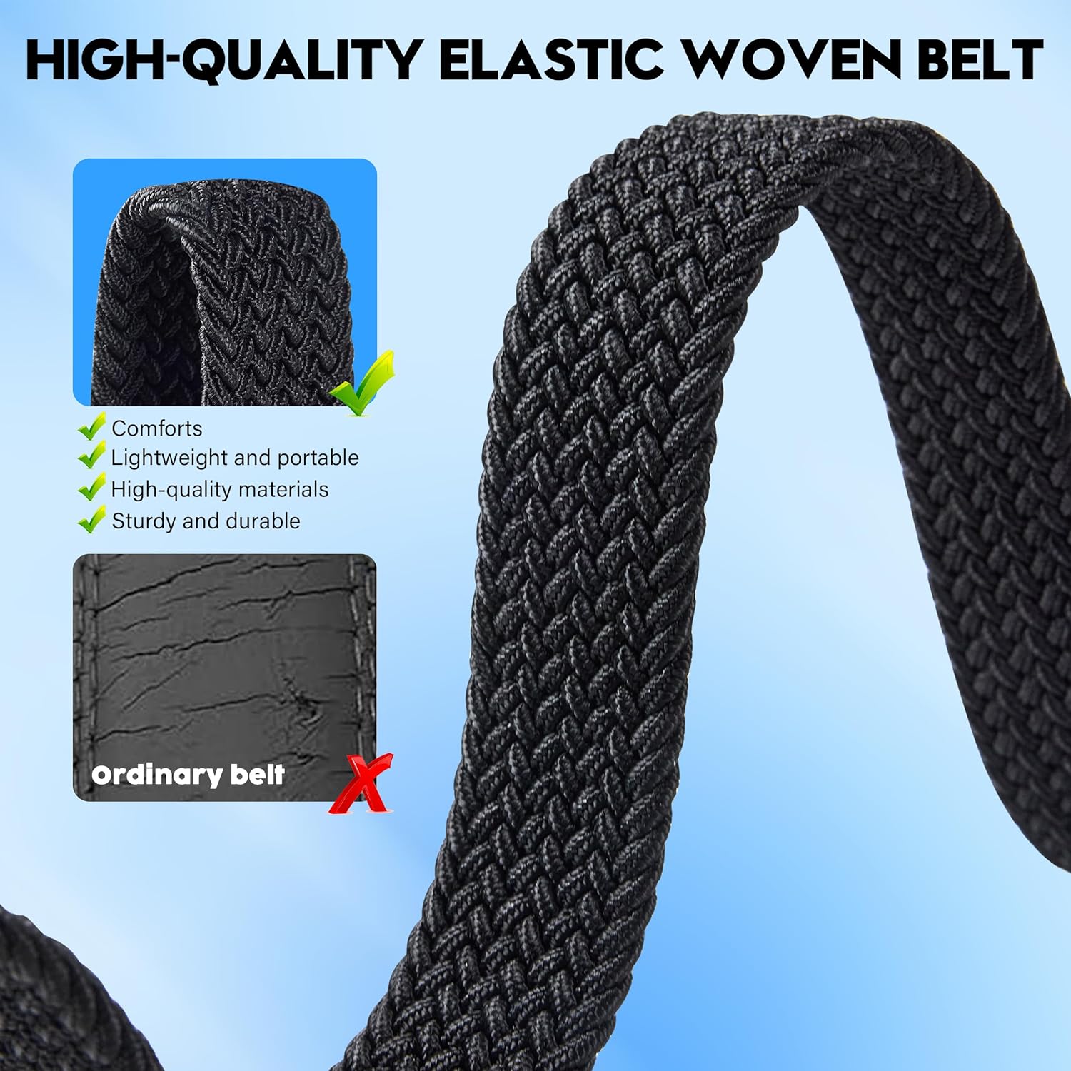 Alternative view of UNGGJKB Mens Belts, 2 Pack Woven Golf Casual Belts, Mens Elastic Band Casual Jeans Gifts