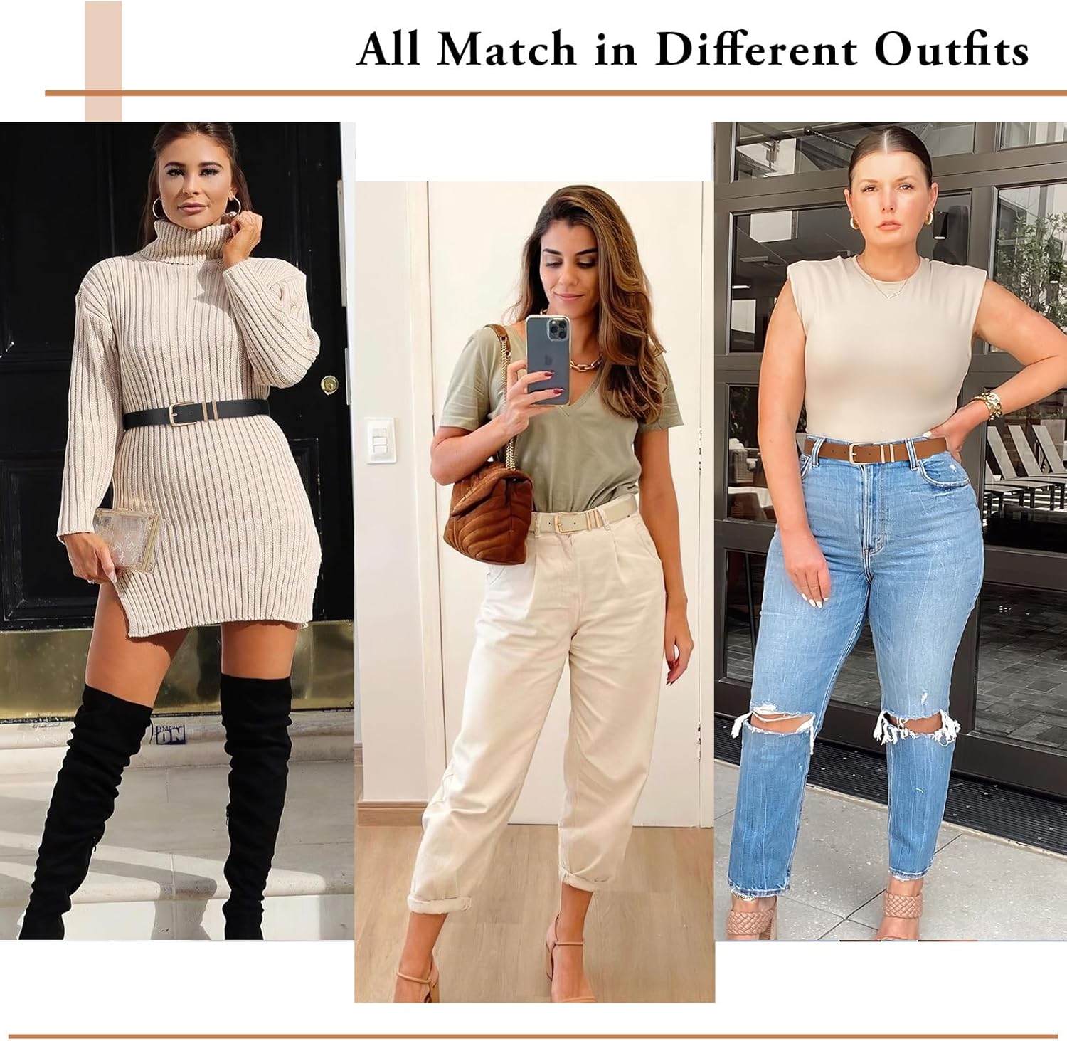 Alternative view of XZQTIVE 3 Pack Women Belts For Jeans Dresses Pants Ladies Leather Waist Belt with Gold Buckle