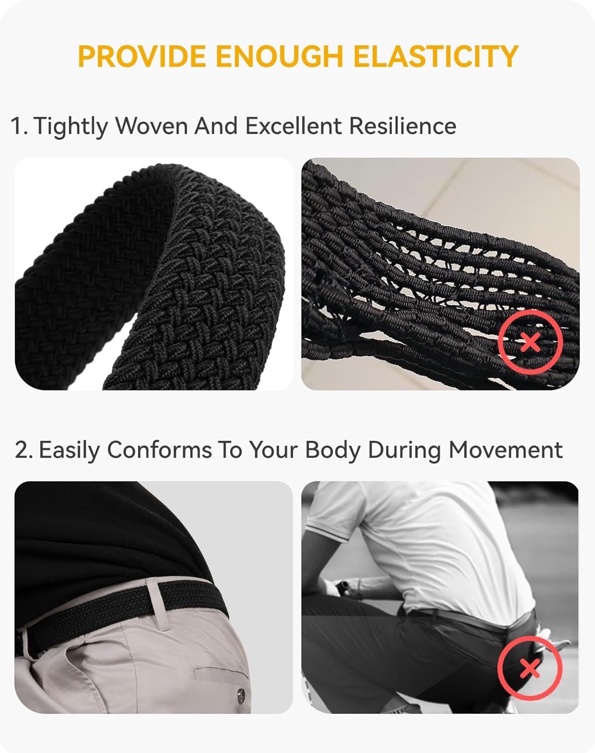 CHAOREN Mens Belt - Braided Stretch Golf Belt for Men 1 3/8"- Gift for Golf Pants Casual Shorts Jeans - Image 3