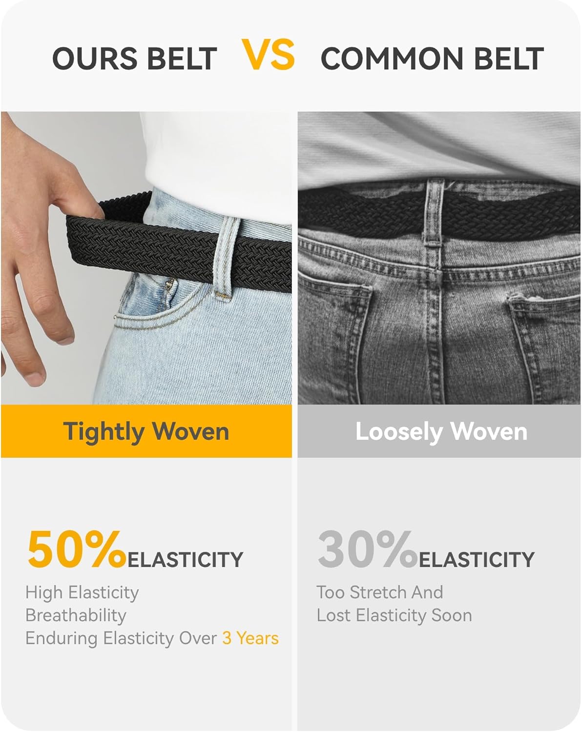 CHAOREN Mens Belt - Braided Stretch Golf Belt for Men 1 3/8"- Gift for Golf Pants Casual Shorts Jeans - Image 4