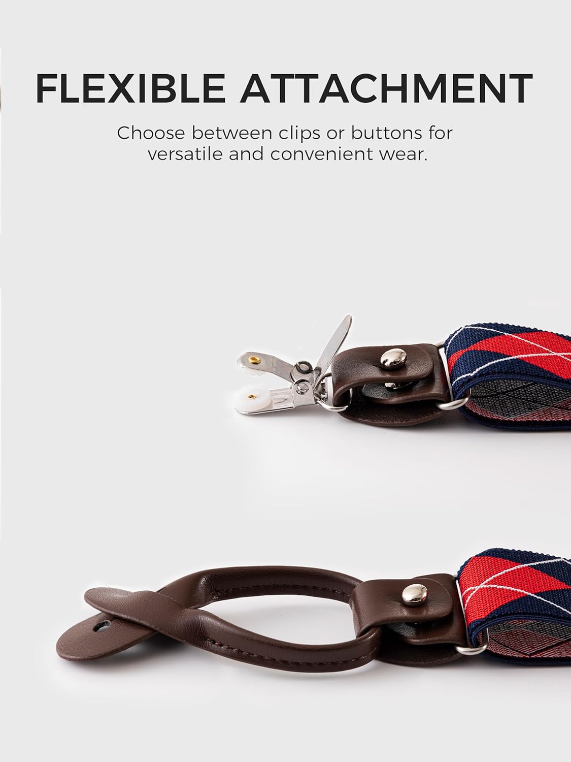 Kohentact Suspenders for Men with Clip & 6 Buttons 1.4in Y-Shape Stainless Steel