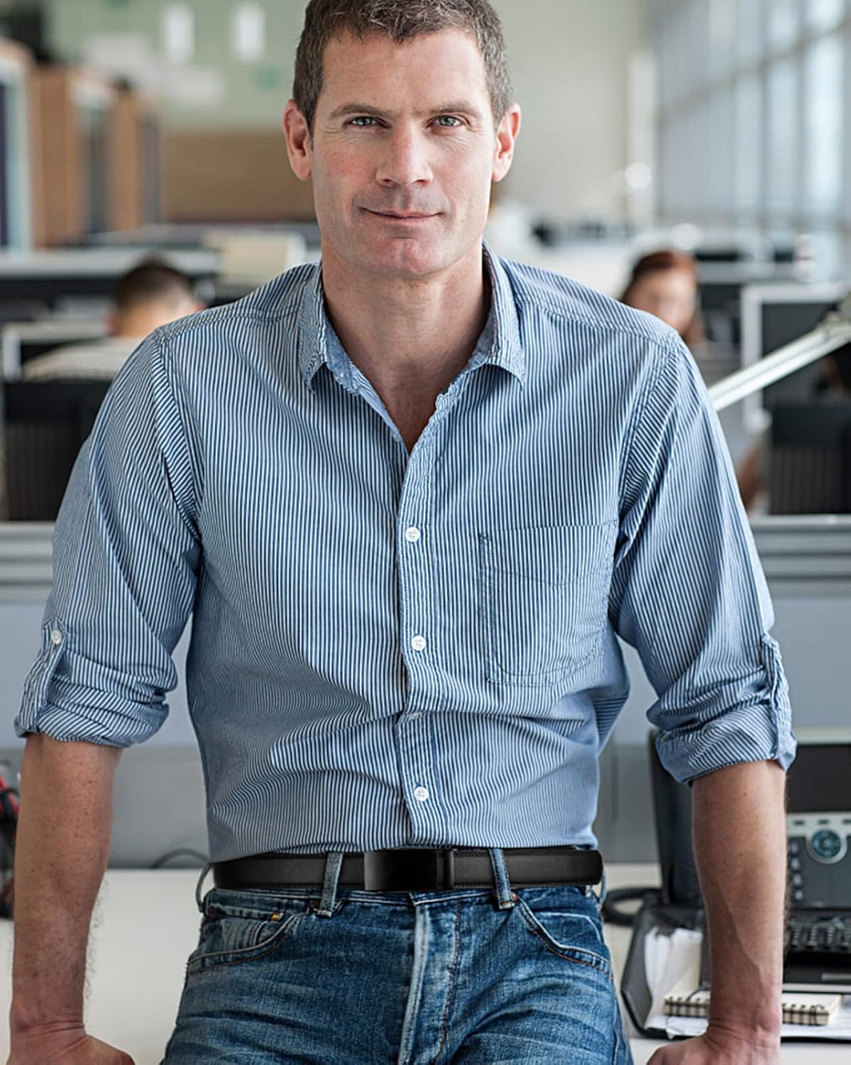 BOSTANTEN Mens Belt Leather Ratchet Belt For Men Dress and Casual with Adjustable Buckle, Trim to Fit