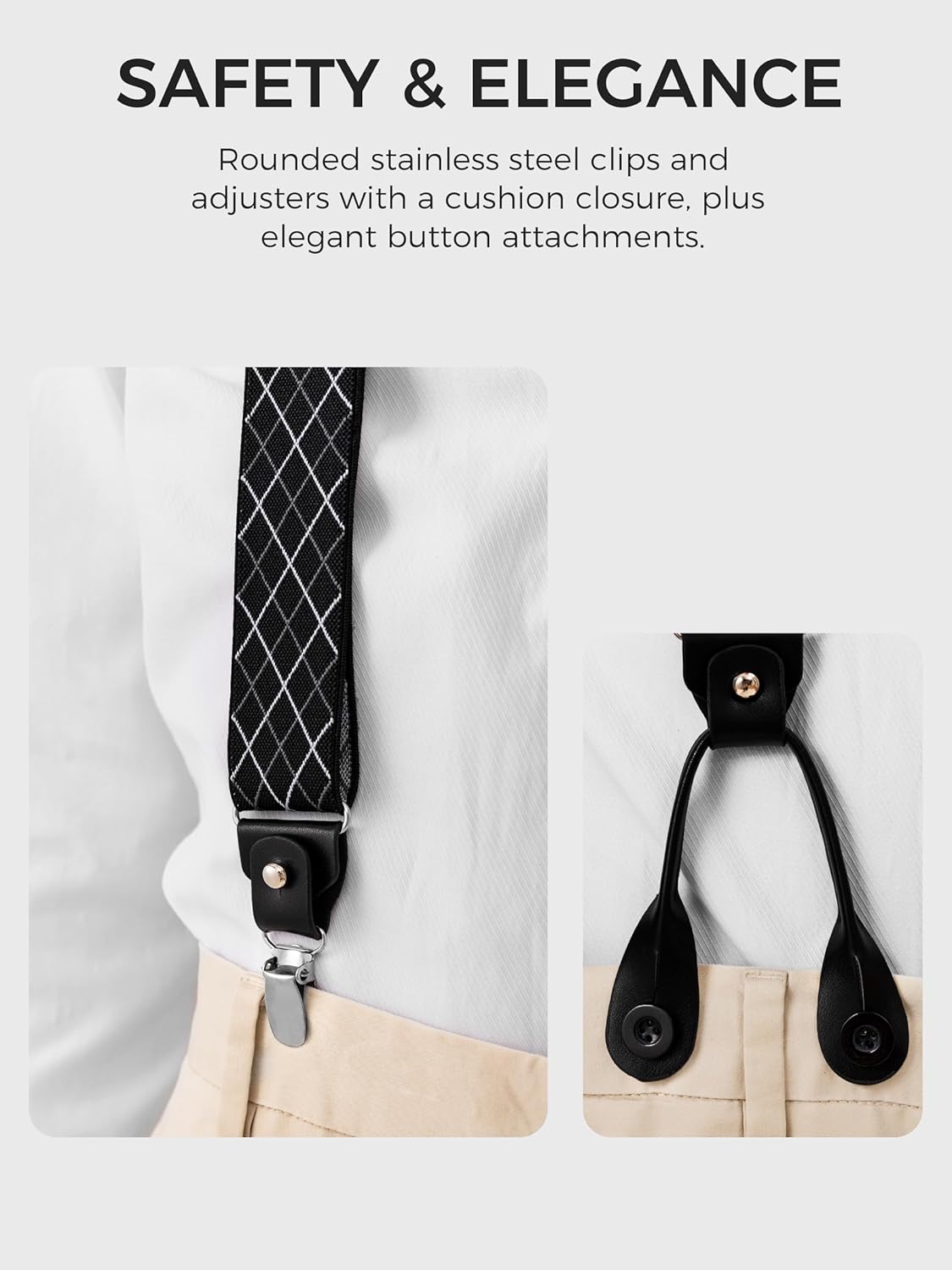 Alternative view of Suspenders for Men with Clip & 6 Buttons 1.4in Y-Shape Stainless Steel