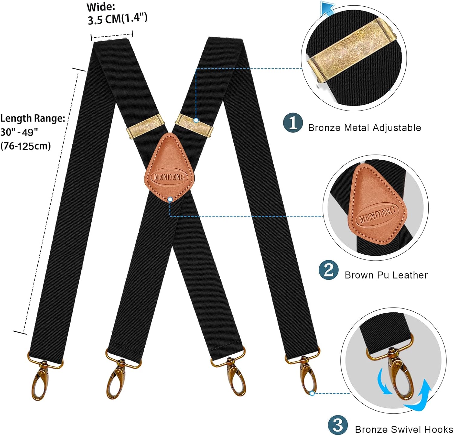 MENDENG Suspenders for Men Heavy Duty Swivel Hooks Retro X-Back Adjustable Brace