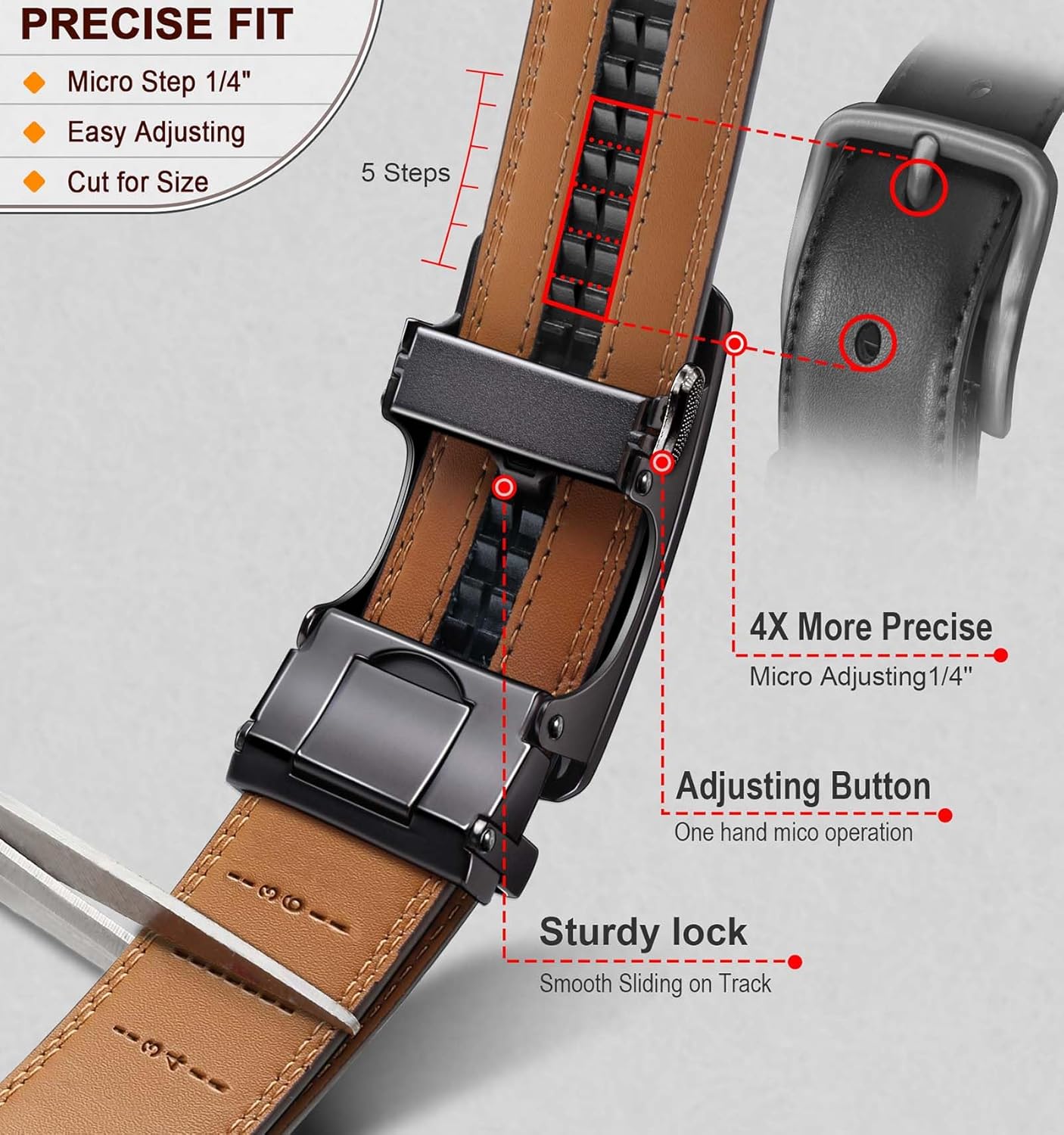 Alternative view of KEMISANT Men Belt 2 Pack, Leather Ratchet Belt Easy Click Slide For Men 1 3/8",Cut for Fit