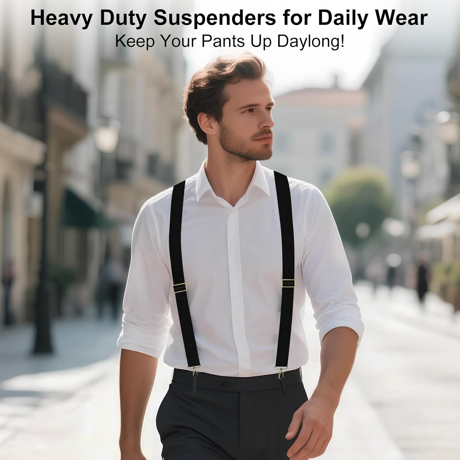 Suspenders for Men Heavy Duty Elastic, 1.5 Inches Mens Suspenders for Jeans, Adjustable Work X-Back Men's Suspender for Dress Pants