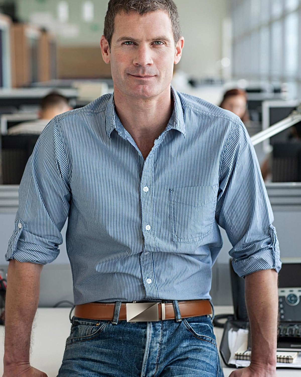 BOSTANTEN Mens Belt Leather Ratchet Belt For Men Dress and Casual with Adjustable Buckle, Trim to Fit