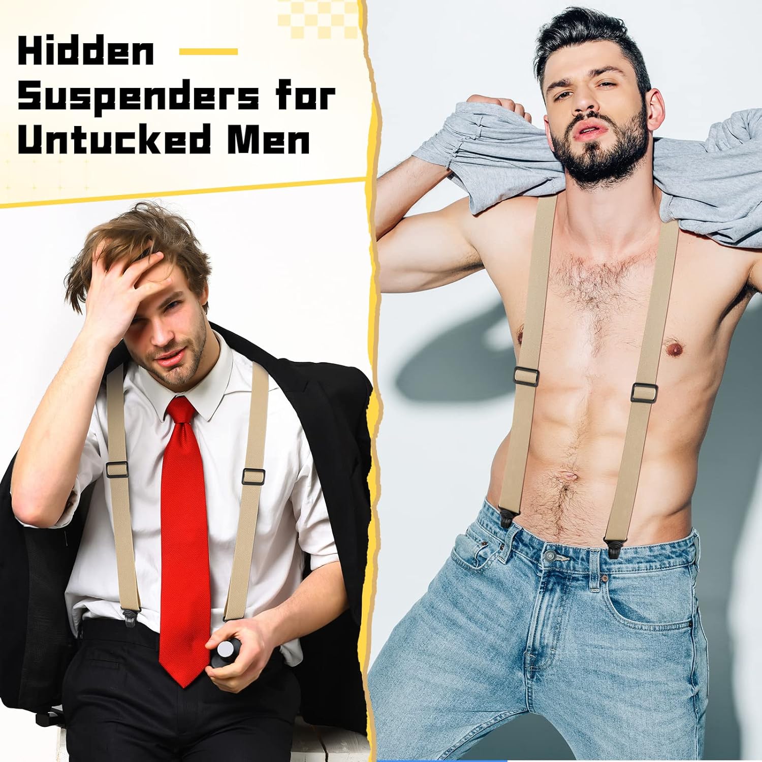 Jiuguva Men's Hidden Undershirt Suspender Men Airport Friendly Straps Y Back Athletic Suspender Heavy Duty for Jeans Shirt