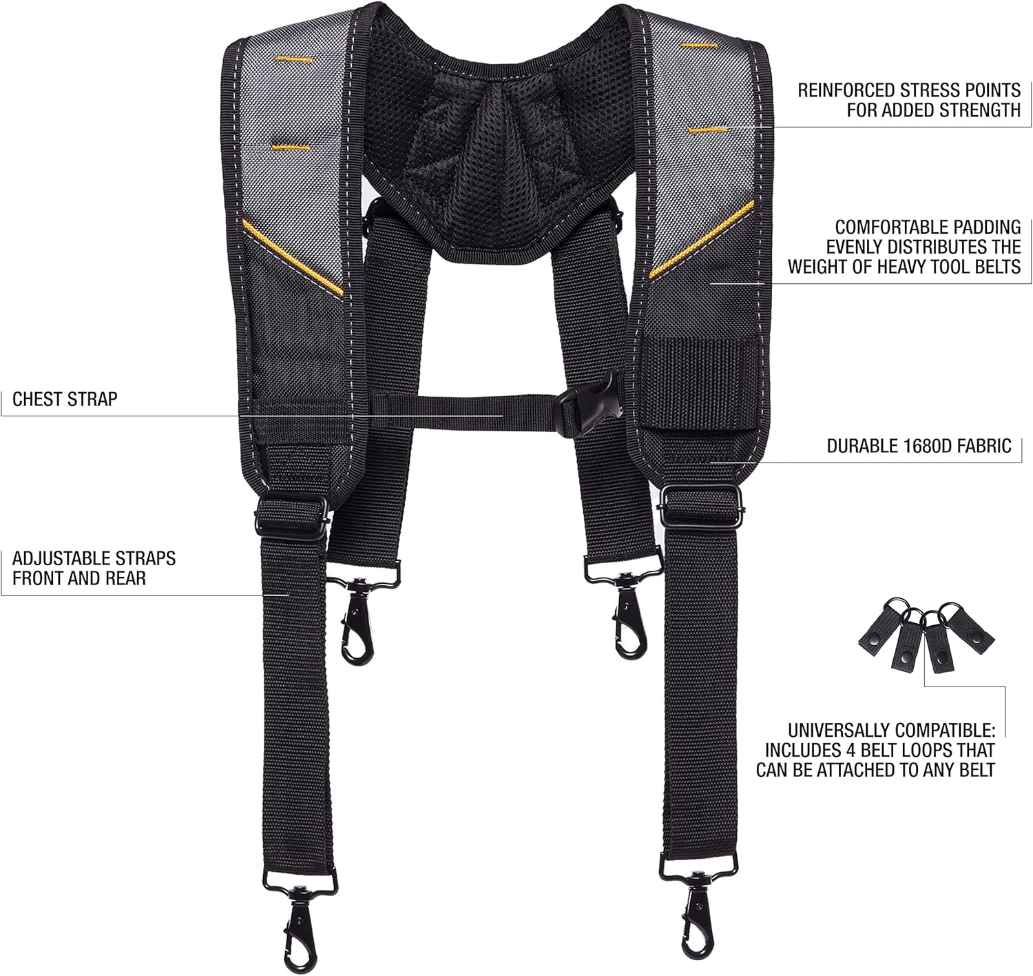 Alternative view of ToughBuilt ClipTech Series – Pro Padded Suspenders, Heavy-Duty Adjustable Work Suspenders Breathable Padding, Durable Buckle Clips, and Reinforced Stitching for Tool Belts Jobsite Comfort (TB-CT-51P)