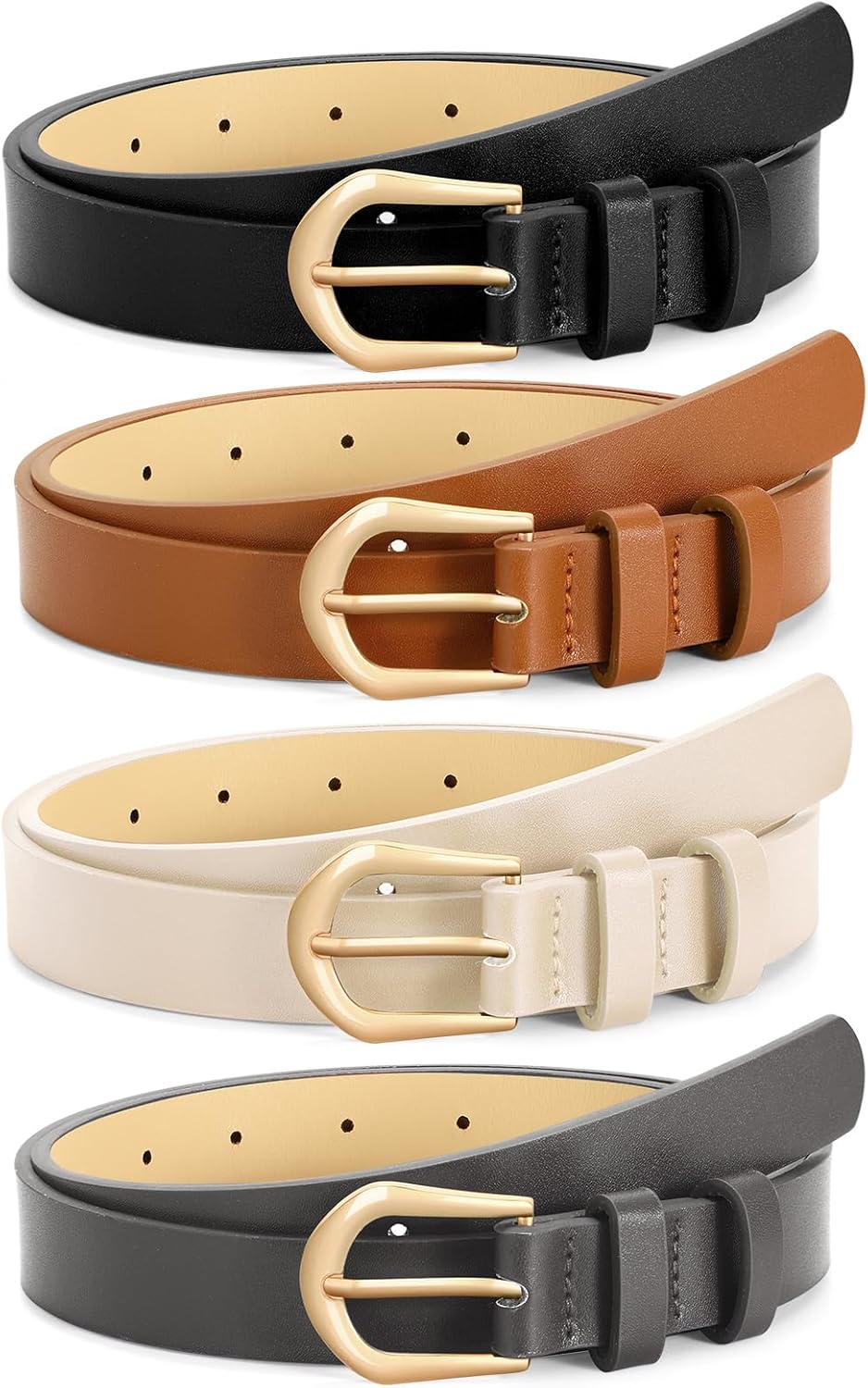VONMELLI 4 Pack Womens Thin Leather Belt Skinny Waist Belts for Women Fashion Jeans Dress with Gold Buckle - Image 5
