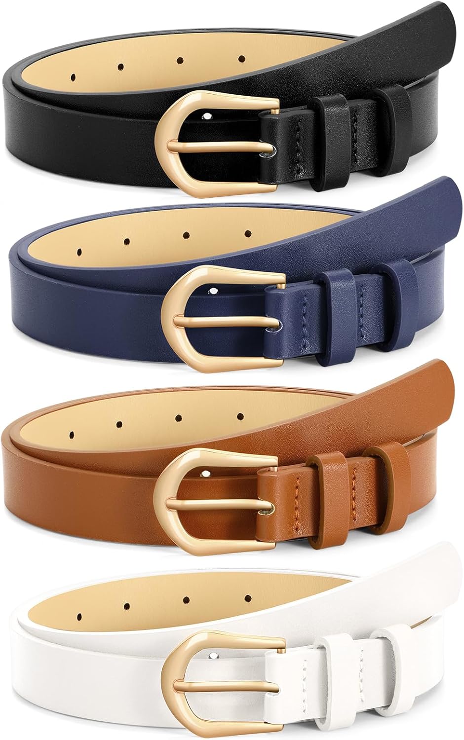 VONMELLI 4 Pack Womens Thin Leather Belt Skinny Waist Belts for Women Fashion Jeans Dress with Gold Buckle - Image 6