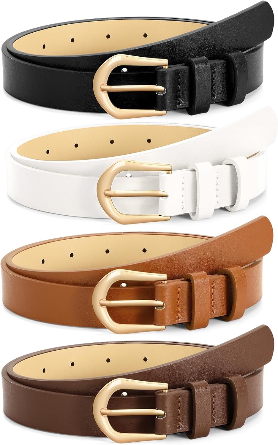 VONMELLI 4 Pack Womens Thin Leather Belt Skinny Waist Belts for Women Fashion Jeans Dress with Gold Buckle - Image 7