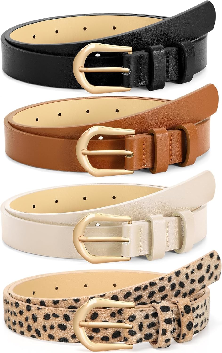 VONMELLI 4 Pack Womens Thin Leather Belt Skinny Waist Belts for Women Fashion Jeans Dress with Gold Buckle - Image 8