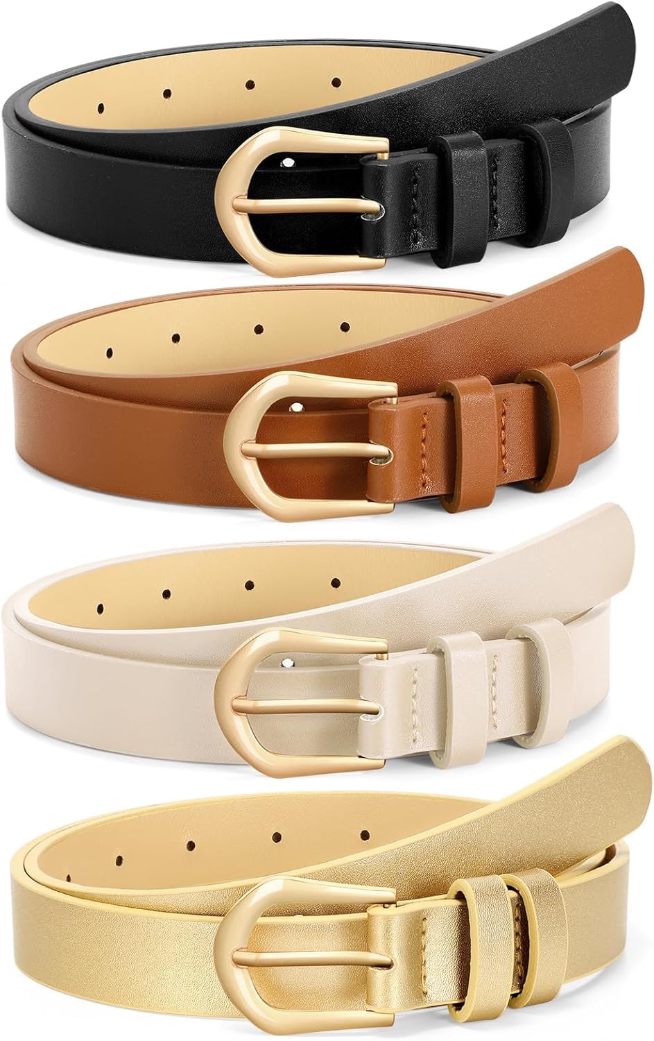 VONMELLI 4 Pack Womens Thin Leather Belt Skinny Waist Belts for Women Fashion Jeans Dress with Gold Buckle - Image 9