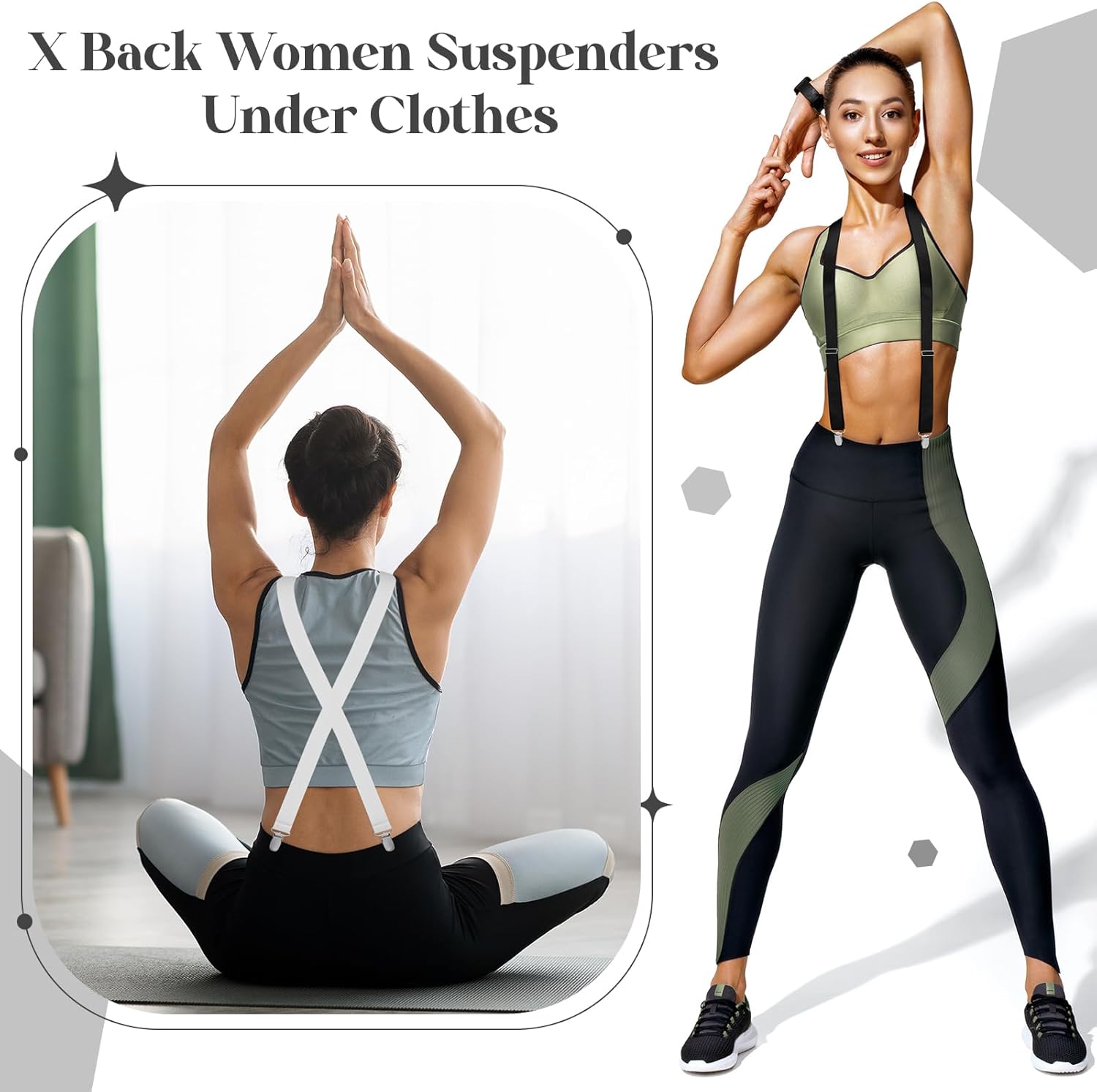 Janmercy 2 Pcs Hidden Suspenders for Women Pants Under Clothes 1" Width Thin X Back Ladies Suspenders for Jeans Undergarment