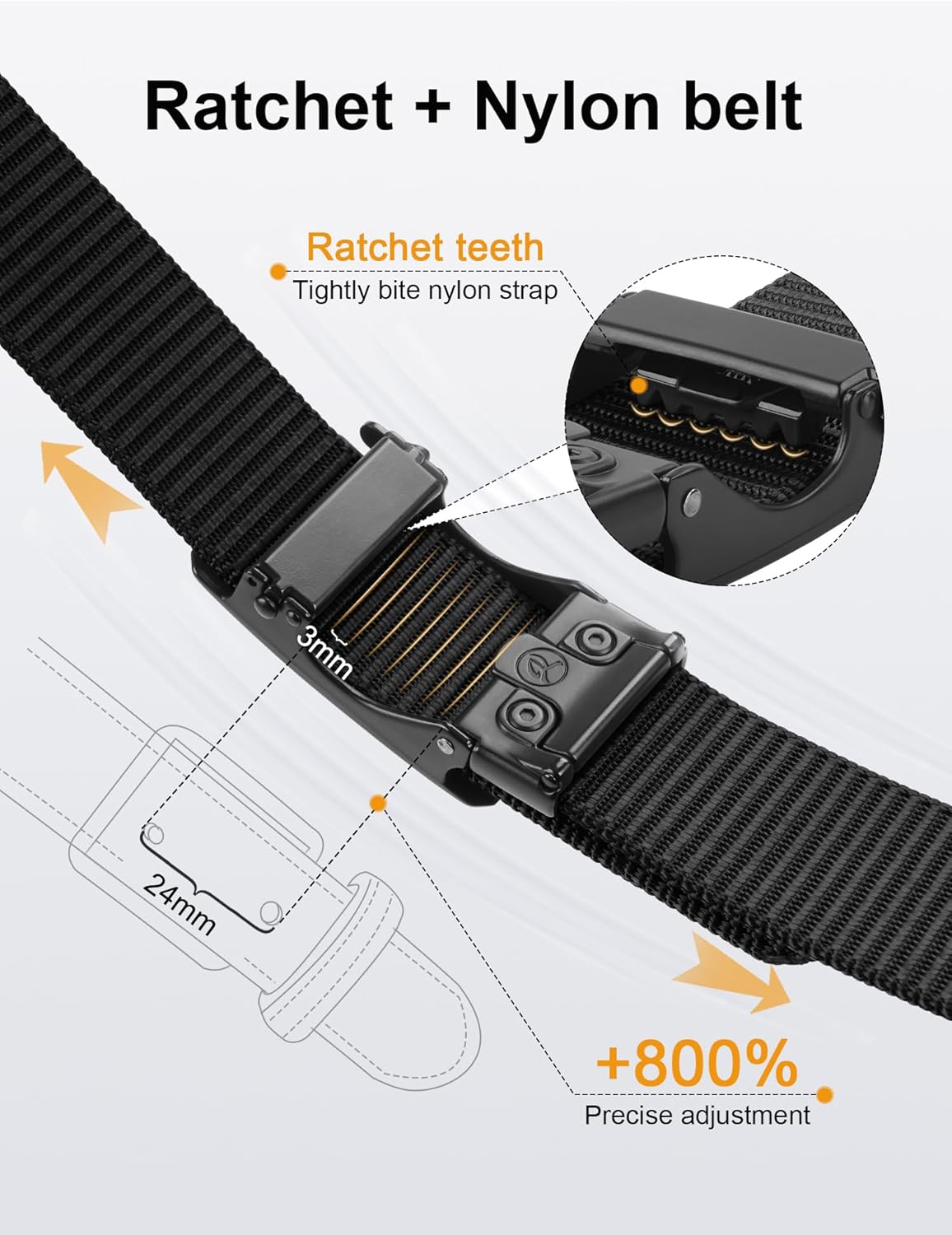 JUKMO Men's 1.5" Nylon Ratchet Belt, Casual Web Click Belt with Slide Buckle for Jeans, No Holes Adjustable Trim to Fit