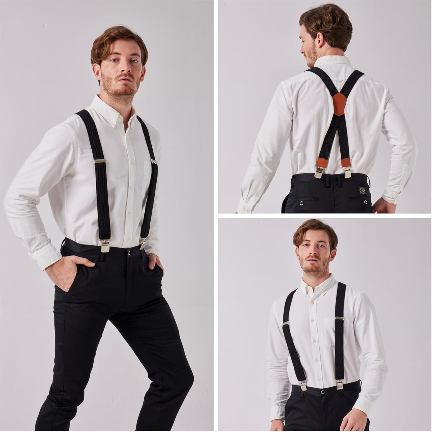 LazarsSpace Heavy-Duty X-Back Suspenders for Men with Four Premium Clips 1 3/8" Elastic Adjustable Straps