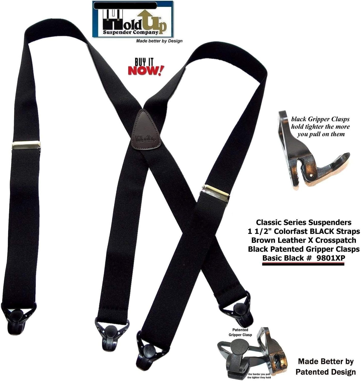 1 1/2" Wide Classic Series Holdups Suspenders for Men in X-back style w/USA Patented No-slip® Silver Clips - Image 9