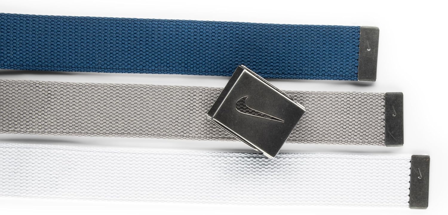 Nike Men's 3 Pack Golf Web Belt, White/Gray/Navy, One Size