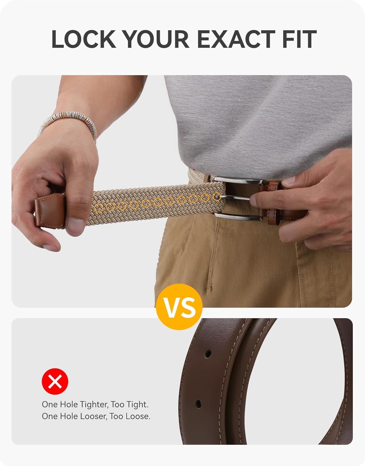 Alternative view of CHAOREN Stretch Belt Men 2 Pack - 1 3/8" Braided Golf Belts For Men - Casual Elastic For Pants and Jeans