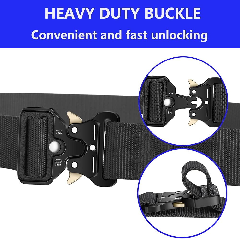 3-Pack Military Style Tactical Belts for Men, Quick-Release Metal Buckle with Molle Key Ring Holder