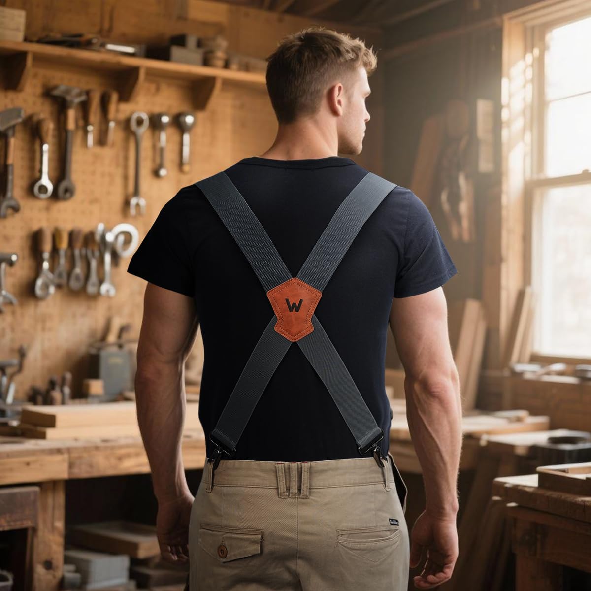 WELKINLAND 2-Inch Gray Suspenders for Men, Heavy Duty Work Suspenders for Men, Rugged-Hook Belt Loop Suspenders, Comfy Wide Suspender for Pants, Men's Suspender for Jeans