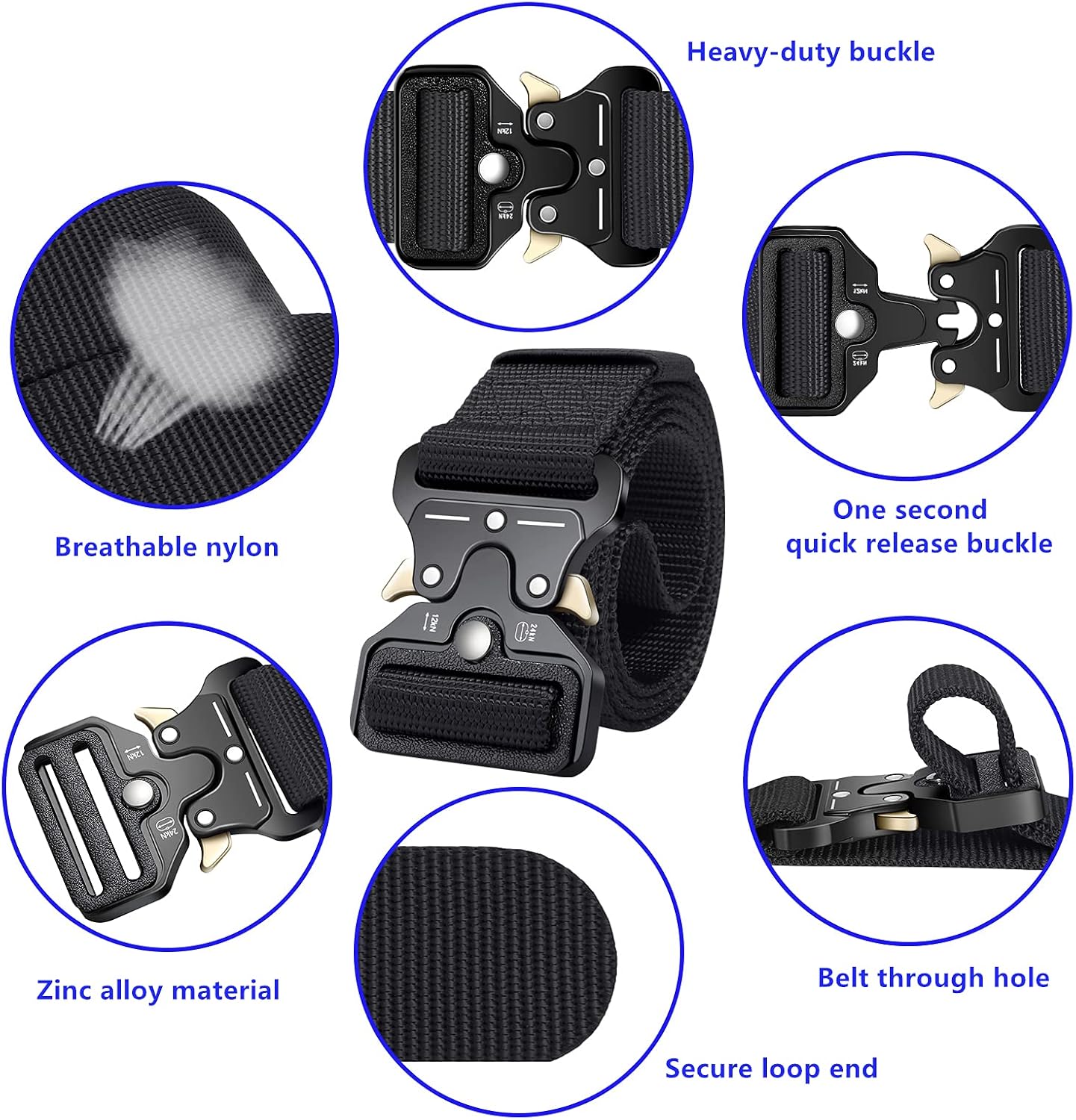 Alternative view of 3-Pack Military Style Tactical Belts for Men, Quick-Release Metal Buckle with Molle Key Ring Holder