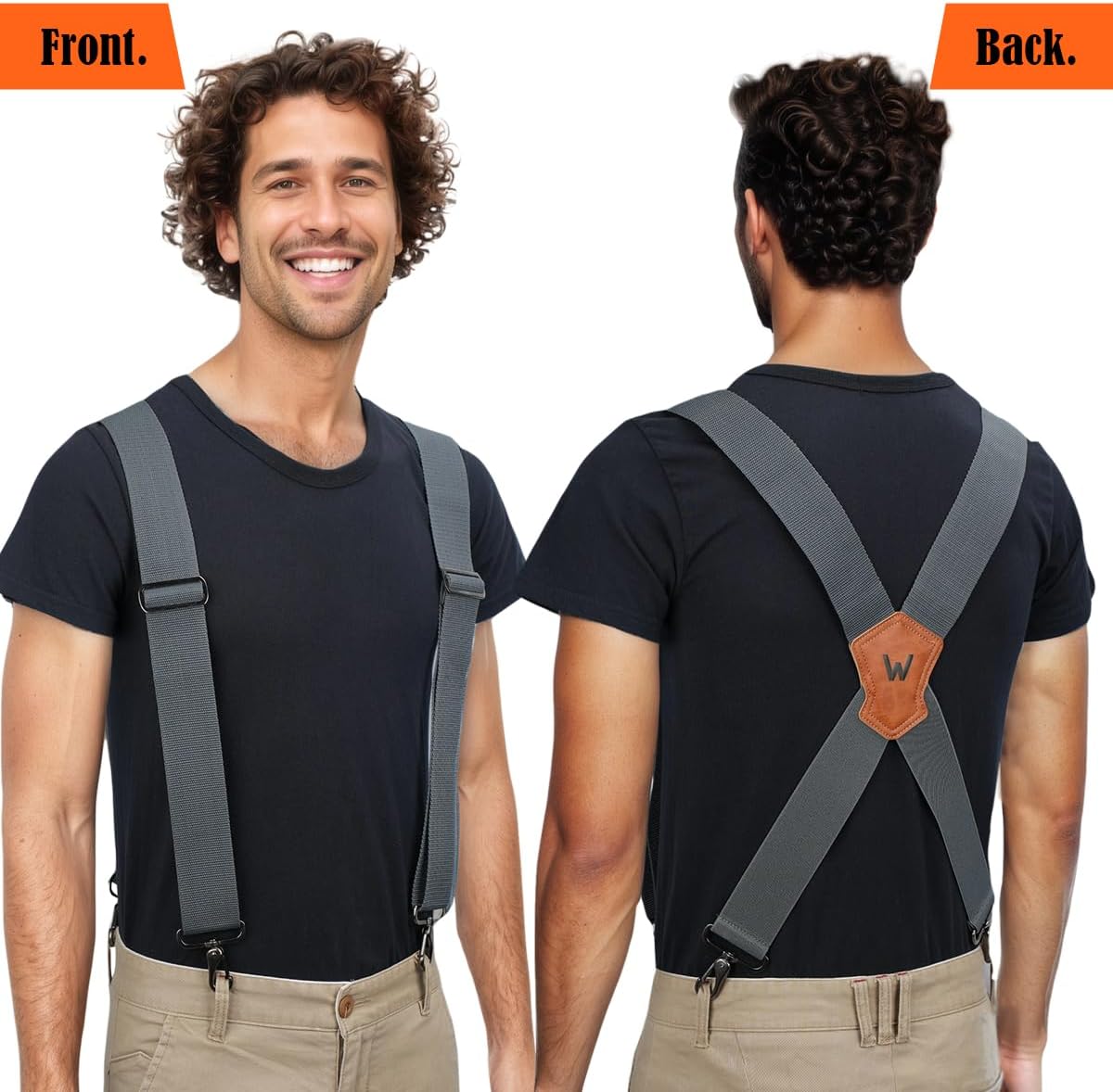 Alternative view of WELKINLAND 2-Inch Gray Suspenders for Men, Heavy Duty Work Suspenders for Men, Rugged-Hook Belt Loop Suspenders, Comfy Wide Suspender for Pants, Men's Suspender for Jeans