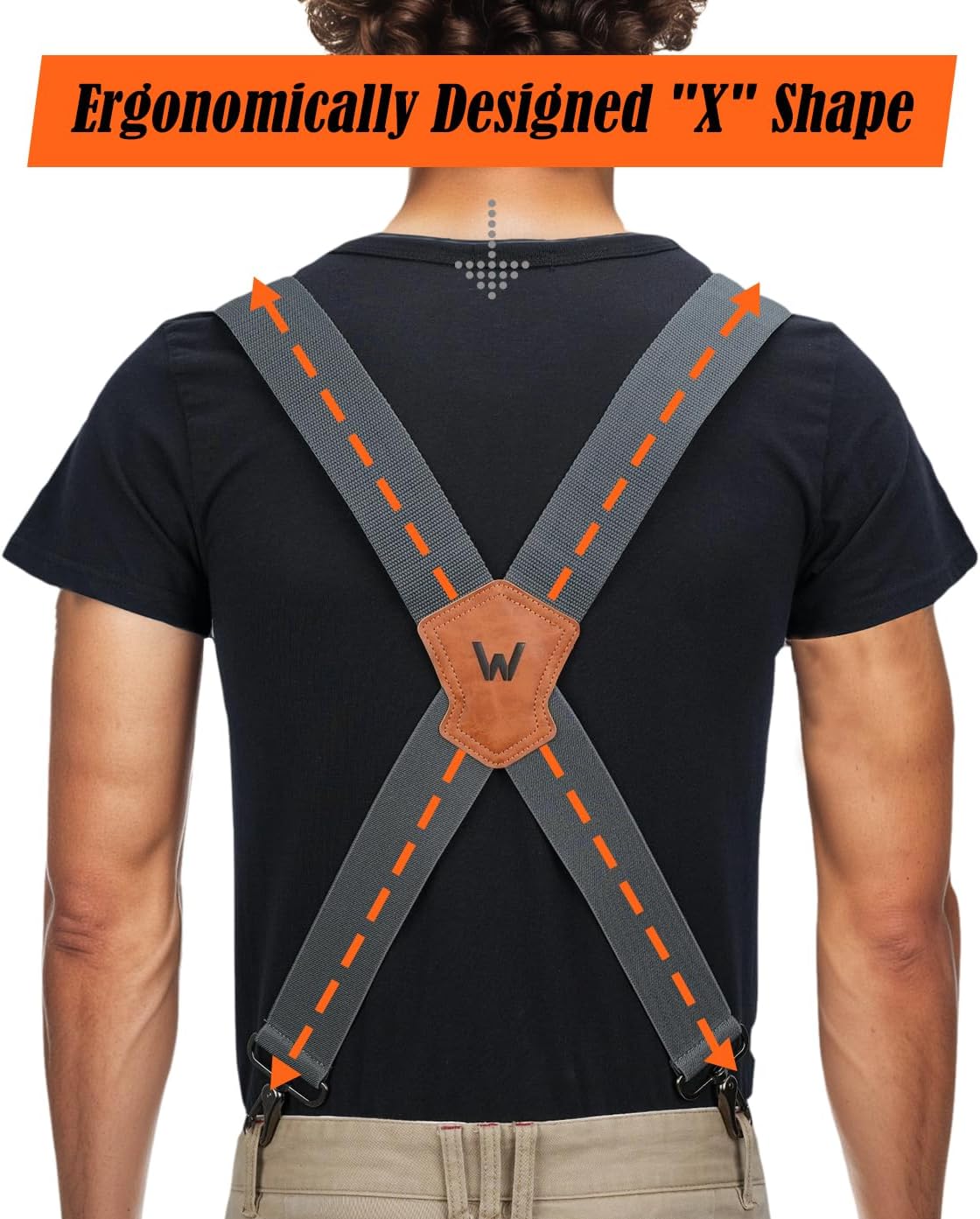 WELKINLAND 2-Inch Gray Suspenders for Men, Heavy Duty Work Suspenders for Men, Rugged-Hook Belt Loop Suspenders, Comfy Wide Suspender for Pants, Men's Suspender for Jeans - Image 6