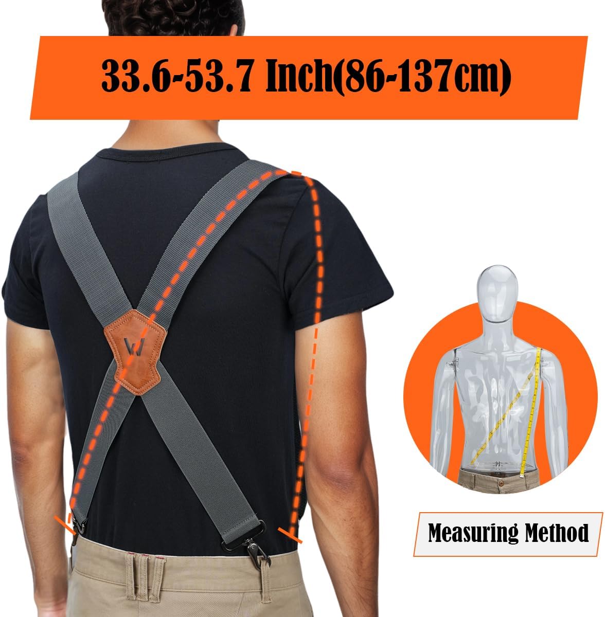 WELKINLAND 2-Inch Gray Suspenders for Men, Heavy Duty Work Suspenders for Men, Rugged-Hook Belt Loop Suspenders, Comfy Wide Suspender for Pants, Men's Suspender for Jeans - Image 8