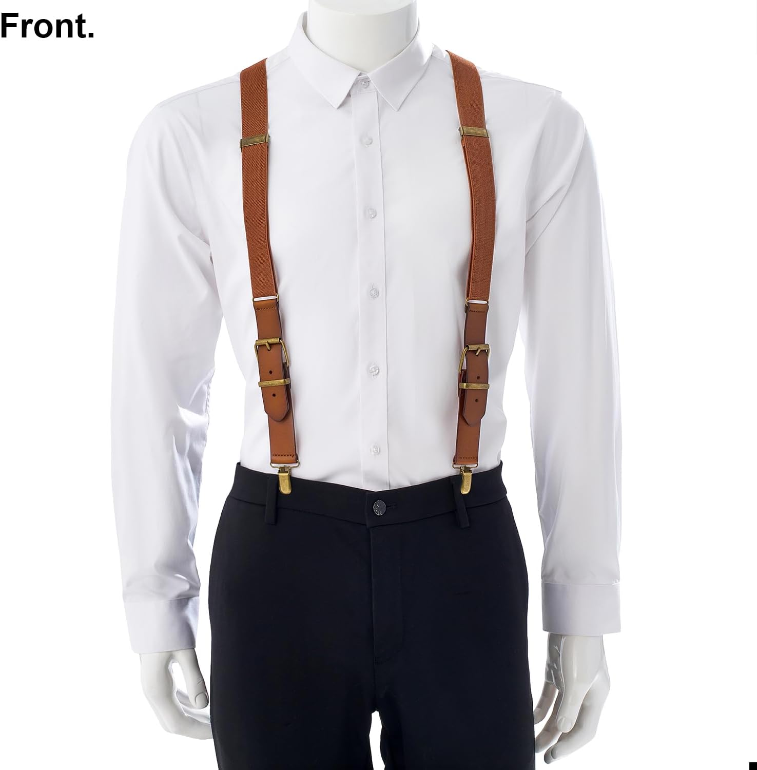 UPSONG Men's Y-Back 4 Metal Clip Elastic Suspenders Vintage Brown Braces Perfect For Both Casual&Formal
