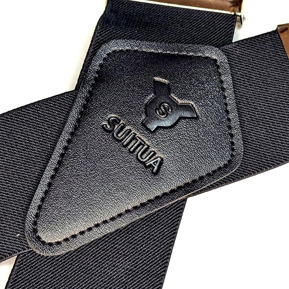 SUITUA Suspenders for Men, X Back 2 Inches Wide, Adjustable With Heavy Duty Clips