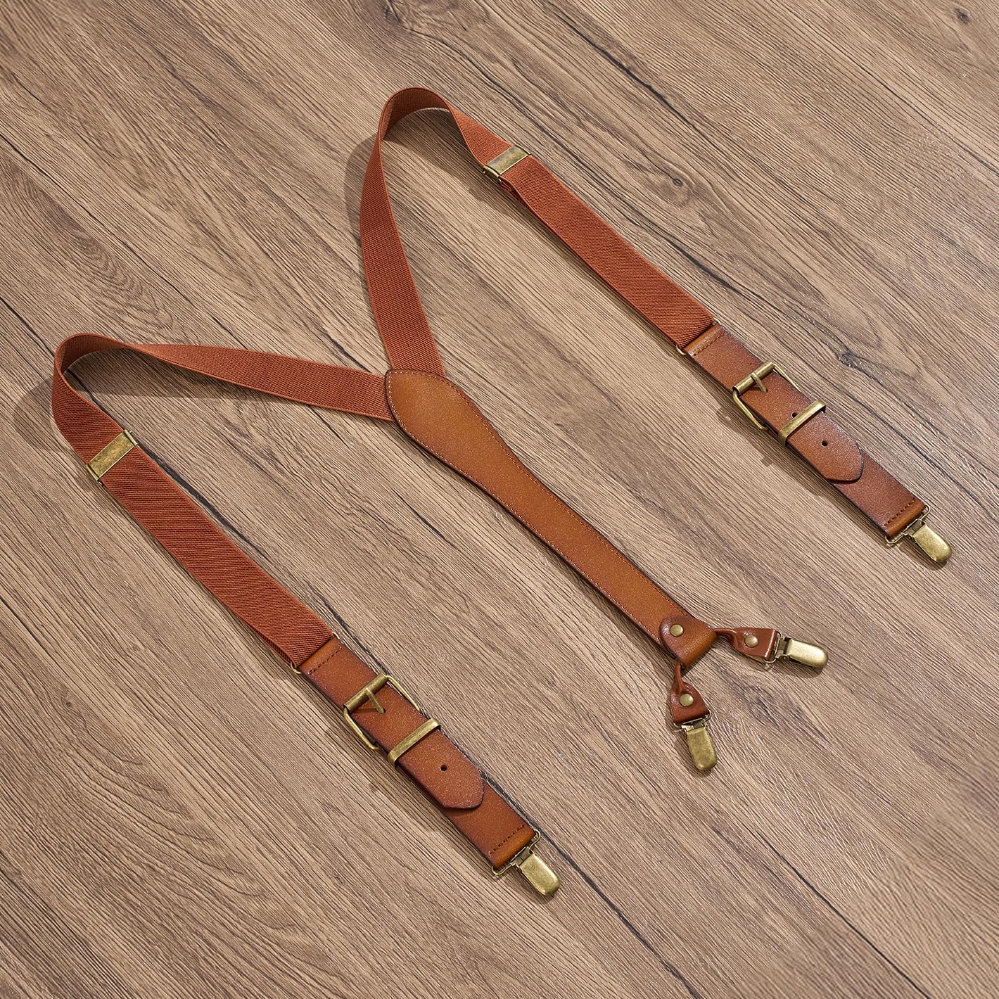 UPSONG Men's Y-Back 4 Metal Clip Elastic Suspenders Vintage Brown Braces Perfect For Both Casual&Formal - Image 3