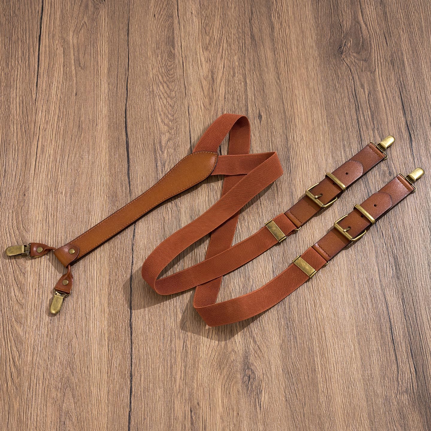 UPSONG Men's Y-Back 4 Metal Clip Elastic Suspenders Vintage Brown Braces Perfect For Both Casual&Formal - Image 4