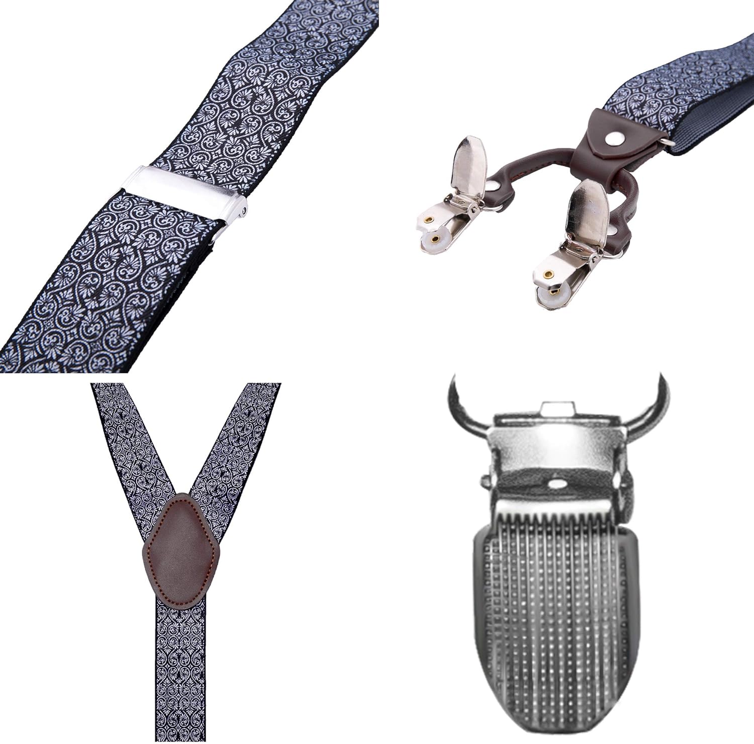 Bioterti Menu2019s Y-Shaped Heavy Duty Suspenders u2013 6 Metal Clips, Elastic Straps