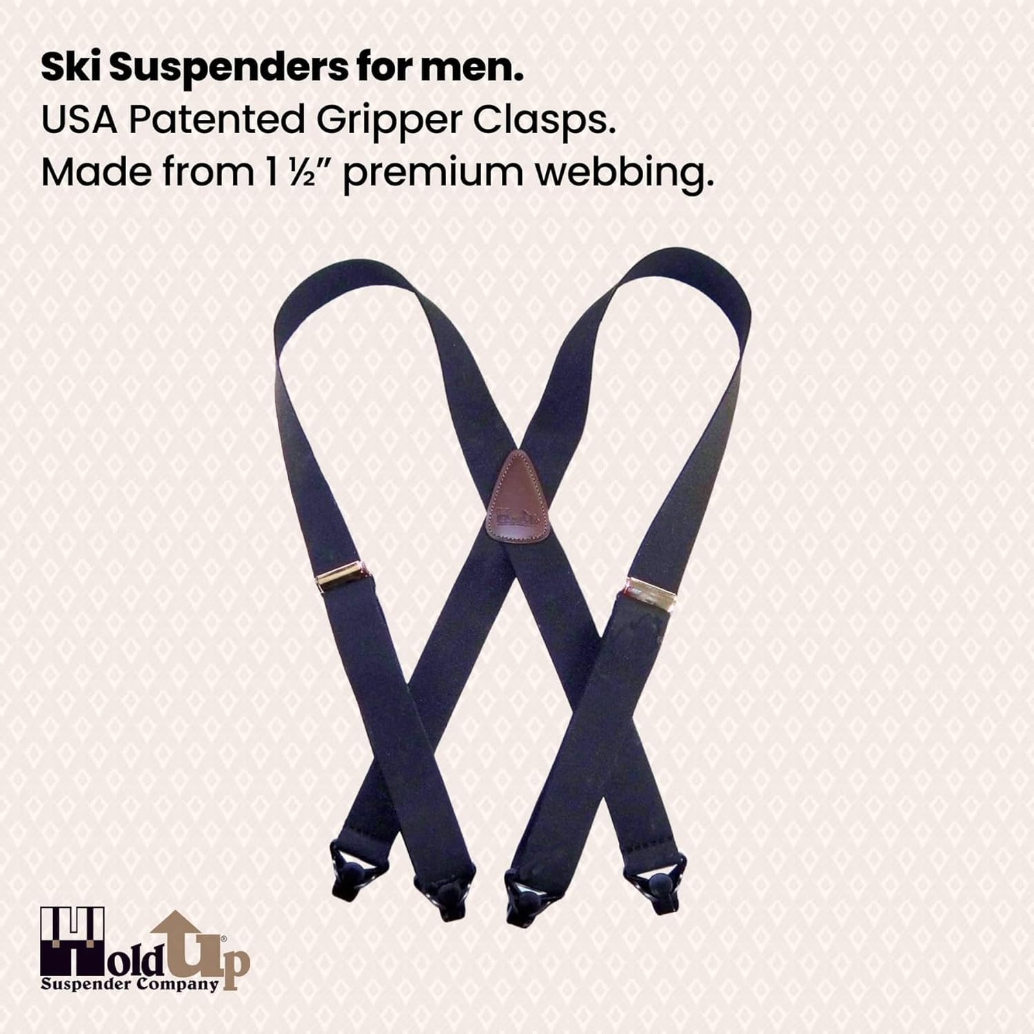 Hold Up Suspenders for Men - Ski Suspenders 1 1/2" - USA Patented Black Composite Plastic Heavy Duty Gripper Clasps - Image 6