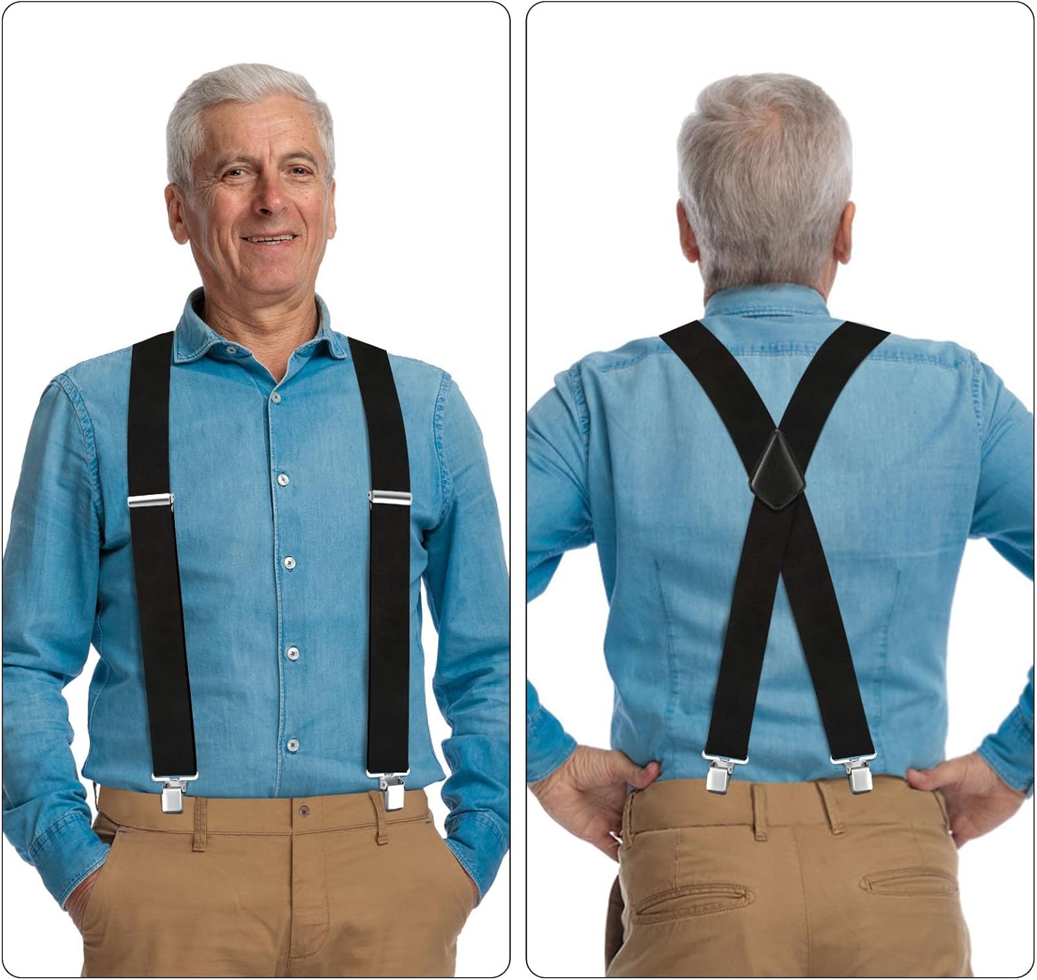 Alternative view of Men's Suspenders Heavy Duty Suspenders for Men Braces 2 inch Wide Clips High Elastic X Style Adjustable Work Suspenders