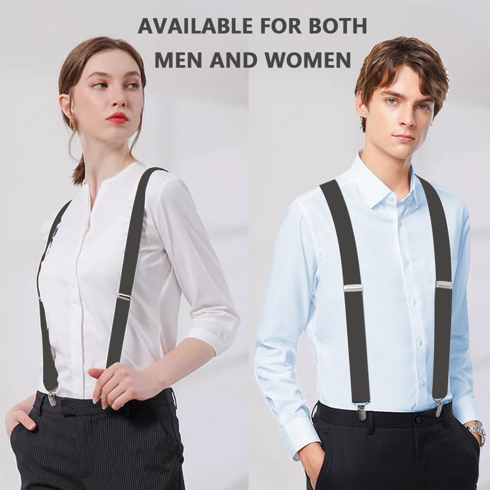 WOXVM Mens Suspenders Adjustable Braces with 4 Strong Metal Clips Elastic X Back Heavy Duty Suspender for Men and Women