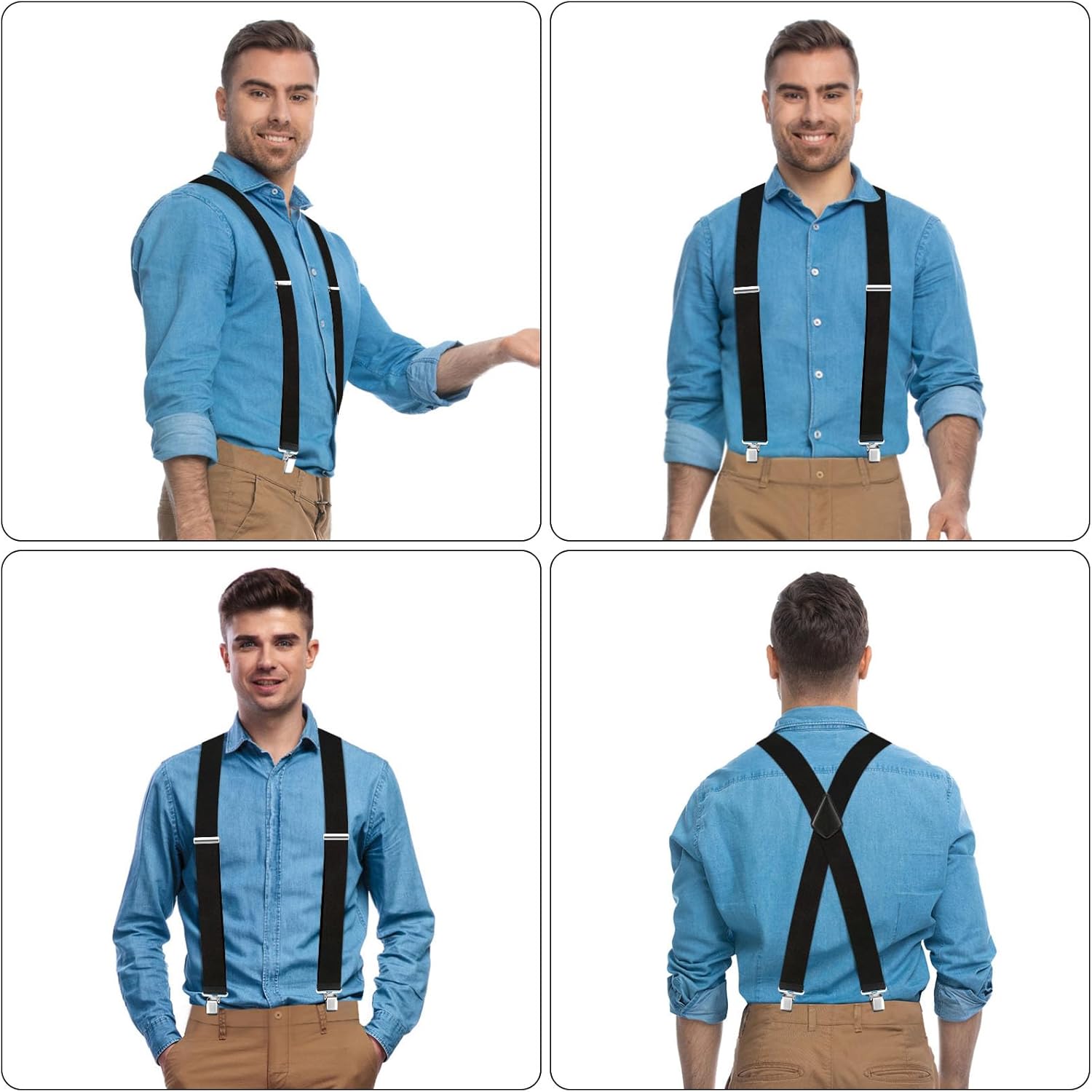 Men's Suspenders Heavy Duty Suspenders for Men Braces 2 inch Wide Clips High Elastic X Style Adjustable Work Suspenders - Image 3