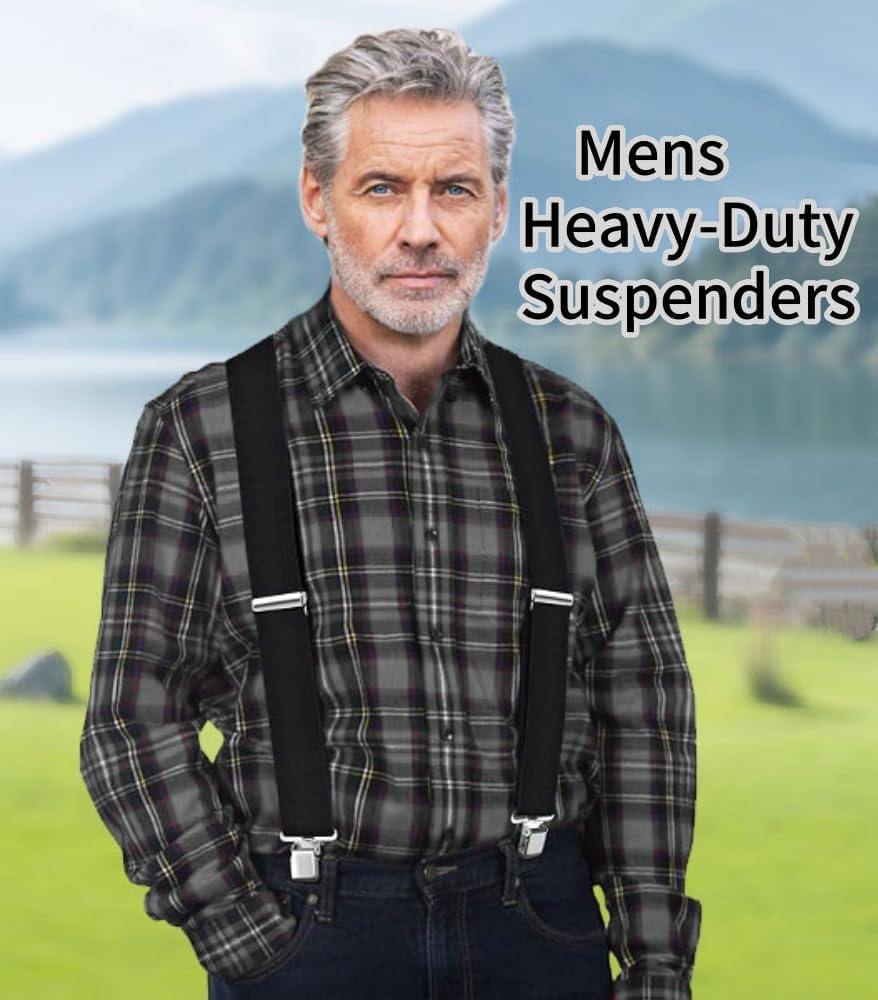 Men's Suspenders Heavy Duty Suspenders for Men Braces 2 inch Wide Clips High Elastic X Style Adjustable Work Suspenders - Image 4